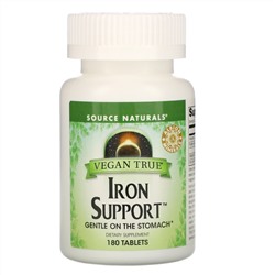 Source Naturals, Vegan True, Iron Support (препарат для поддержания уровня железа, подходит для веганов), 180 таблеток