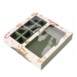 Коробка под шоколадку и 8 конфет "Новогодний букет", с окном 19,5*19*3,8 см