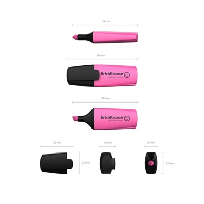 Маркер текстовыделитель ErichKrause Visioline Mini, 0.6-5.2 мм, флуоресцентные чернила на водной основе, розовый
