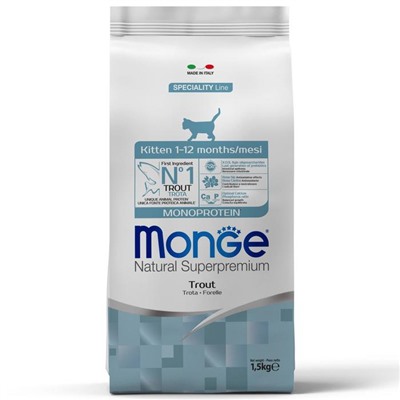 Сухой корм Monge Cat Speciality Line Monoprotein для котят, форели, 1,5 кг