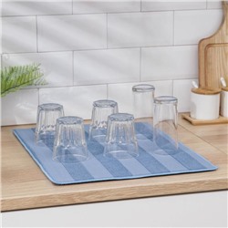 Коврик для сушки посуды Доляна «Широкая полоска», 38×50 см, микрофибра, цвет синий