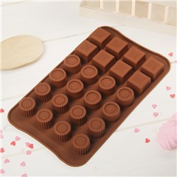 Форма для льда и шоколада Доляна «Коробка конфет», 23,2×13,8 см, 24 ячейки, цвет шоколадный