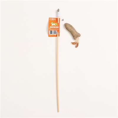 Дразнилка - удочка из эко-материалов "Рыбка с кошачьей мятой и перьями" на деревянной палочк