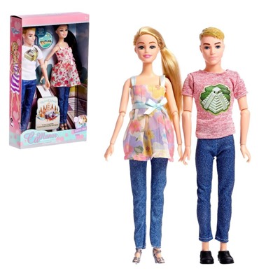 Набор кукол шарнирных «Семья в путешествии», розовая футболка 9047460