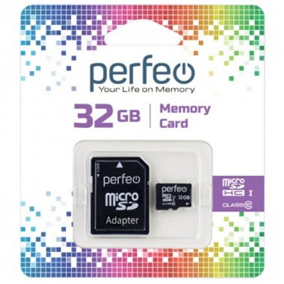 Карта памяти High-Capacity micro SD  32 Gb (class 10) c адаптером PF32GMCSH10A Perfeo