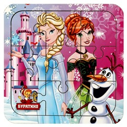 Деревянная игрушка-пазл Frozen , 10*10 см терм. пакет Буратино