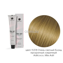 Adricoco, Miss Adri - крем-краска для волос (9.018 Очень светлый блонд прозрачный лакричный), 100 мл