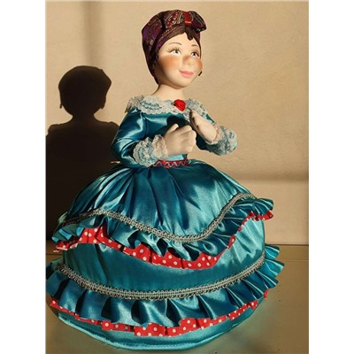 Фарфоровая мягкая кукла Ульяна (голубое платье)