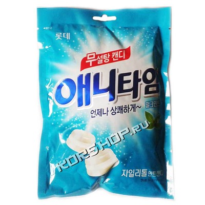 Леденцы без сахара (молочно-мятный вкус) Xylitol Anytime Milk Mint Lotte, Корея, 74 г Акция