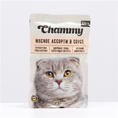 Влажный корм Chammy для кошек, мясное ассорти в соусе, пауч, 85 г