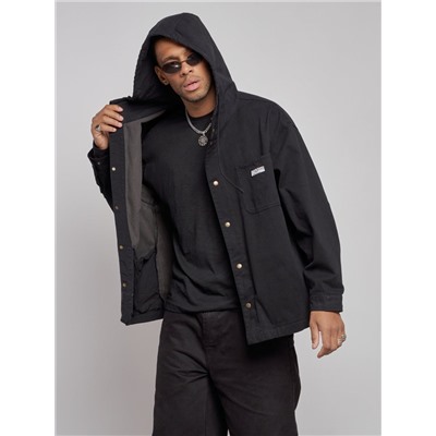 Джинсовая куртка мужская с капюшоном черного цвета 12768Ch