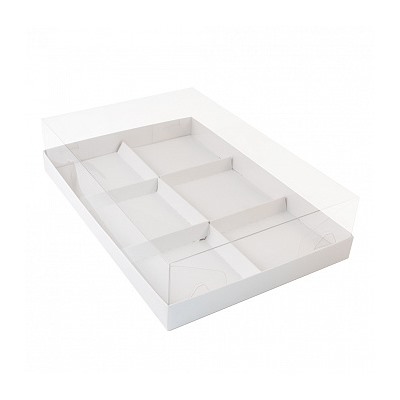 Коробка под муссовые пирожные и моти, с пластиковой крышкой 26*17*6 см, Белая