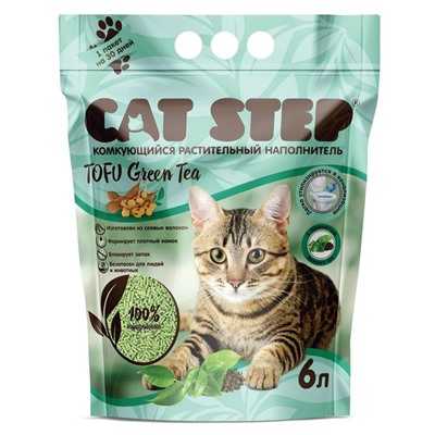 Наполнитель для кошачьих туалетов Cat Step Tofu Green Tea 6L, растительный комкующийся