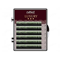 RuNail, Ресницы для наращивания Luxury, Ø 0,15 мм, Mix C, (№10,12,14), цвет: черно-зеленый, 6 линий