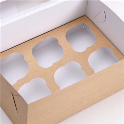 Коробка на 12 капкейков с окном, крафт, 32,5 х 25,5 х 10 см