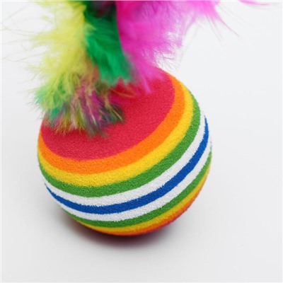 Набор из 2 игрушек "Полосатые шарики с перьями", диаметр шара 3,8 см, микс цветов