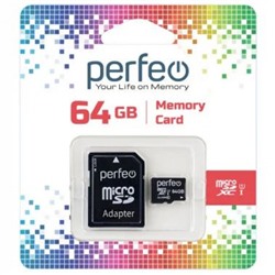 Карта памяти High-Capacity micro SDXC  64 Gb (class 10) c адаптером PF64GMCSX10U1A Perfeo