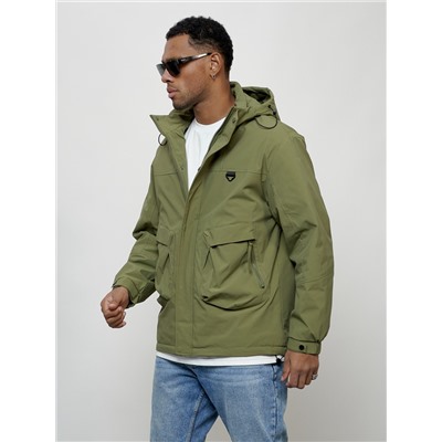 Куртка молодежная мужская весенняя с капюшоном зеленого цвета 7311Z