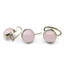 Кольцо и серьги с розовым кварцем " Круг ",  размер-20