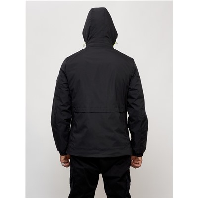 Куртка спортивная мужская весенняя с капюшоном черного цвета 88022Ch