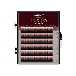 RuNail, Ресницы для наращивания Luxury, Ø 0,1 мм, Mix C, (№10,12,14), цвет: черно-красный, 6 линий