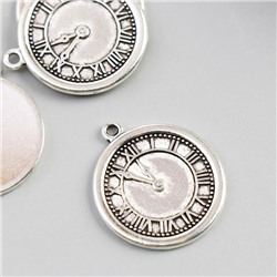 Декор для творчества металл "Часы с римскими цифрами" серебро 2,8х2,5 см