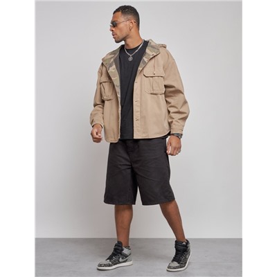 Джинсовая куртка мужская с капюшоном бежевого цвета 126040B