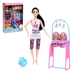 Кукла-модель шарнирная «Молодая Мама» с малышами и аксессуарами, в лосинах 7796933