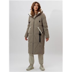 Пальто утепленное женское зимние бежевого цвета 112227B