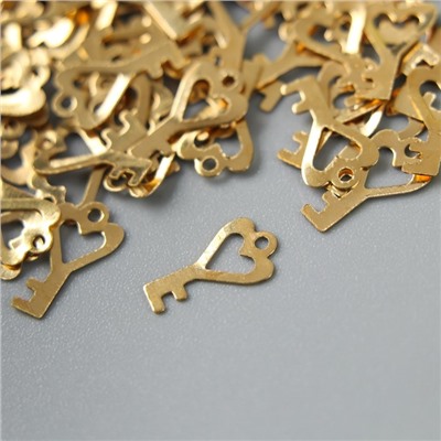 Декор для творчества металл "Ключик с сердцем" золото набор 200 шт 0,9х0,5 см