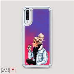 Жидкий неоновый чехол Cute girl на Samsung Galaxy A50