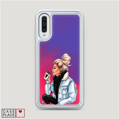 Жидкий неоновый чехол Cute girl на Samsung Galaxy A50