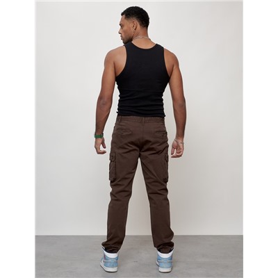 Джинсы карго мужские с накладными карманами коричневого цвета 2401K