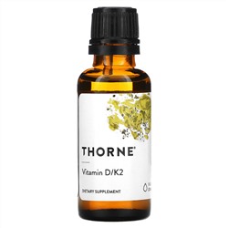 Thorne Research, витамины D и K2, 25 мкг (1000 МЕ), 30 мл (1 жидк. унция)