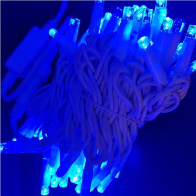 Светодиодная гирлянда Гирлянда уличная нить 100 светодиодов, 8мм, 10 метров, коннектор, синий (провод белый)