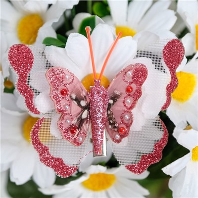 Бабочки для декора и флористики, на прищепке, пластиковые, бордовые, микс, 5 см и 10 см