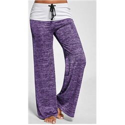 Фиолетово-меланжевые штаны с широким белым поясом и шнурком в талии