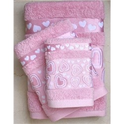 Махровое полотенце "Сердечки"-розовый 50*90 см. хлопок 100%