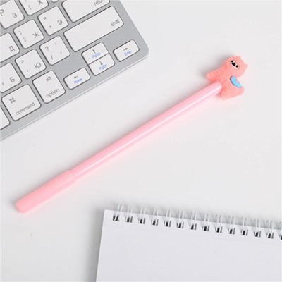 Ручка фигурная пластиковая «Лама» , цвет розовый, черная гелевая паста