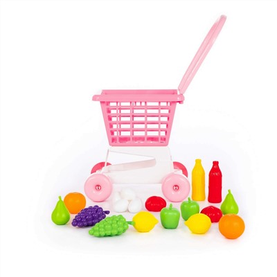 Тележка "Supermarket" №1 (розовая) + набор продуктов (в сеточке)