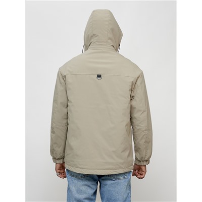 Куртка молодежная мужская весенняя с капюшоном бежевого цвета 7311B