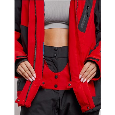 Горнолыжная куртка женская зимняя большого размера красного цвета 23661Kr