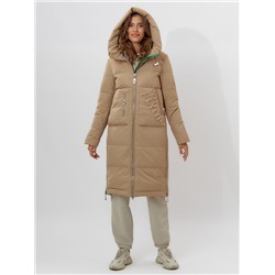 Пальто утепленное женское зимние бежевого цвета 112253B