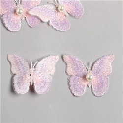Декор для творчества текстиль вышивка "Бабочка розово-сиреневая" двойные крылья 5х6,3 см