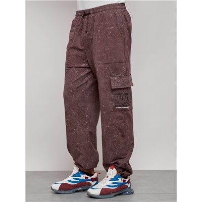 Широкие спортивные брюки трикотажные мужские коричневого цвета 12932K