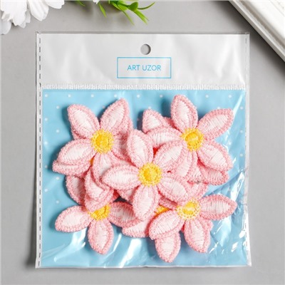 Декор для творчества текстиль вышивка "Розовый цветок" 5,2х5,2 см