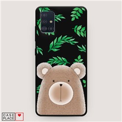 Матовый силиконовый чехол Медведь в листочках на Samsung Galaxy A51