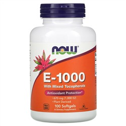 Now Foods, E-1000, витамин E со смешанными токоферолами, 670 мг (1000 МЕ), 100 капсул