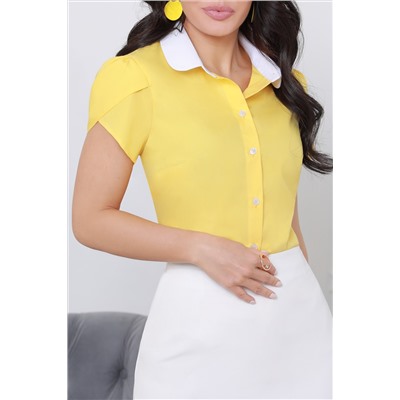 Желтая блузка с контрастным воротником