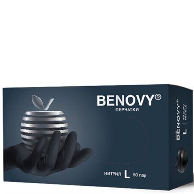 BENOVY Перчатки нитриловые ЧЕРНЫЕ L 100 шт/уп